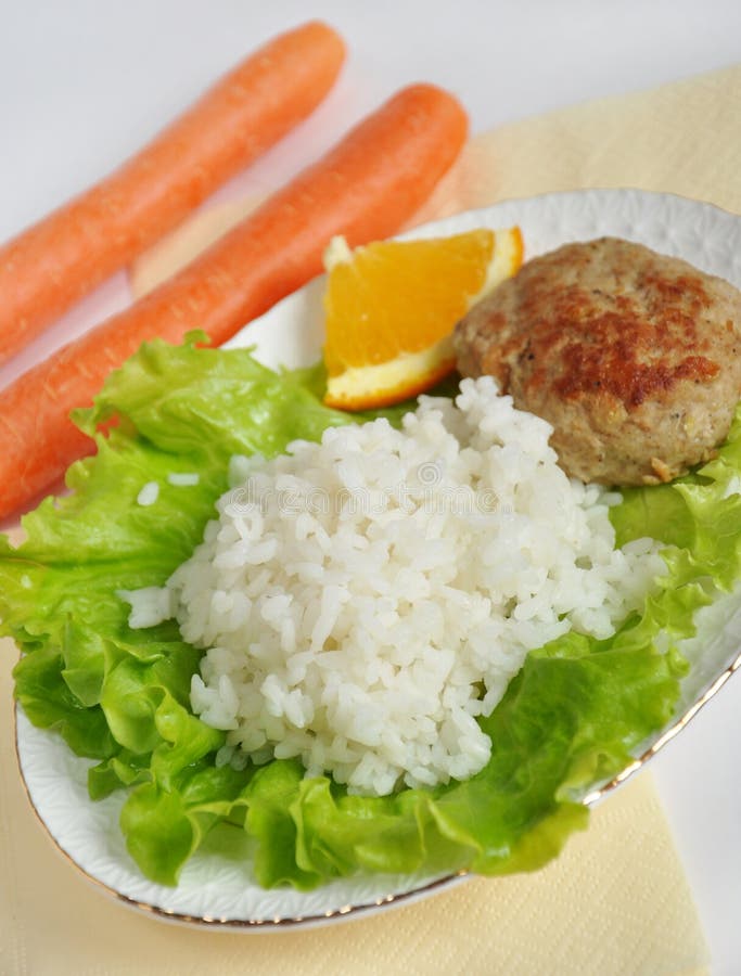 Cutlet with Rice and Vegetables Stock Image Image of appetizing