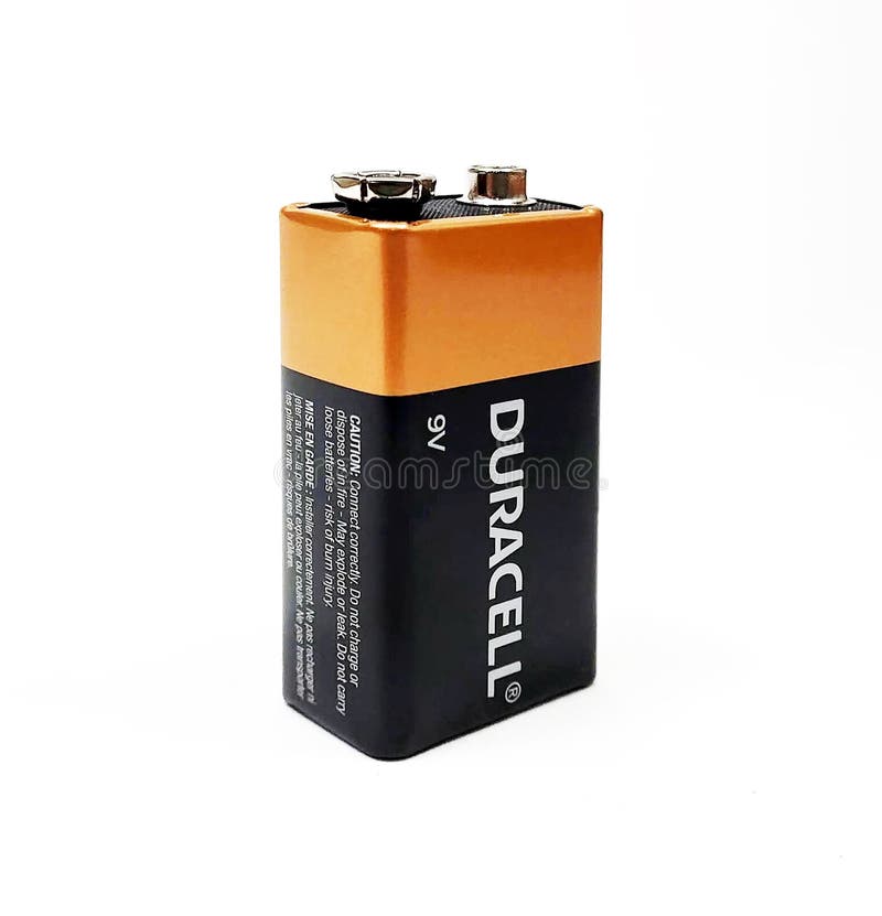 Isolated shot of a Duracell 9v battery on a white background