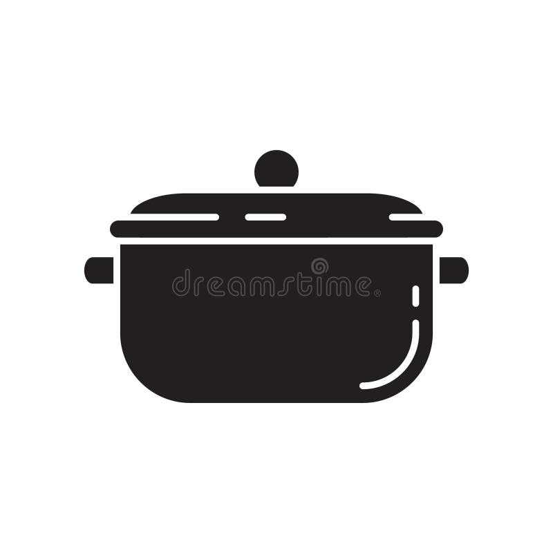 Simple, flat, black and white cooking pot silhouette illustration. Isolated  on white Stock Vector