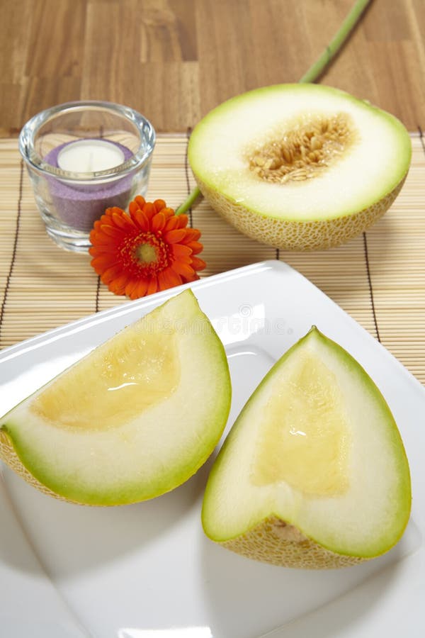 Cutted Galia Melon on a Plate Stock Photo Image of fresh, placemat