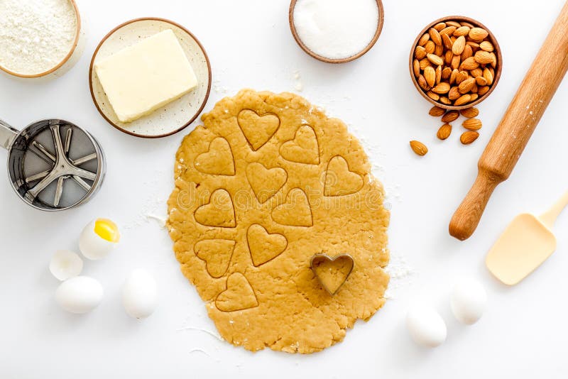 Cutting Biscuits with a Cookie Cutter on Dough, Top View Stock Image