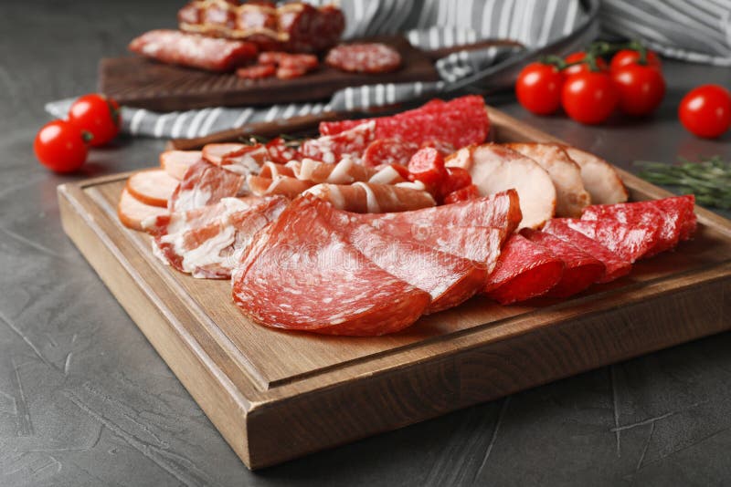 Cutting Board with Different Sliced Meat Products Stock Image Image