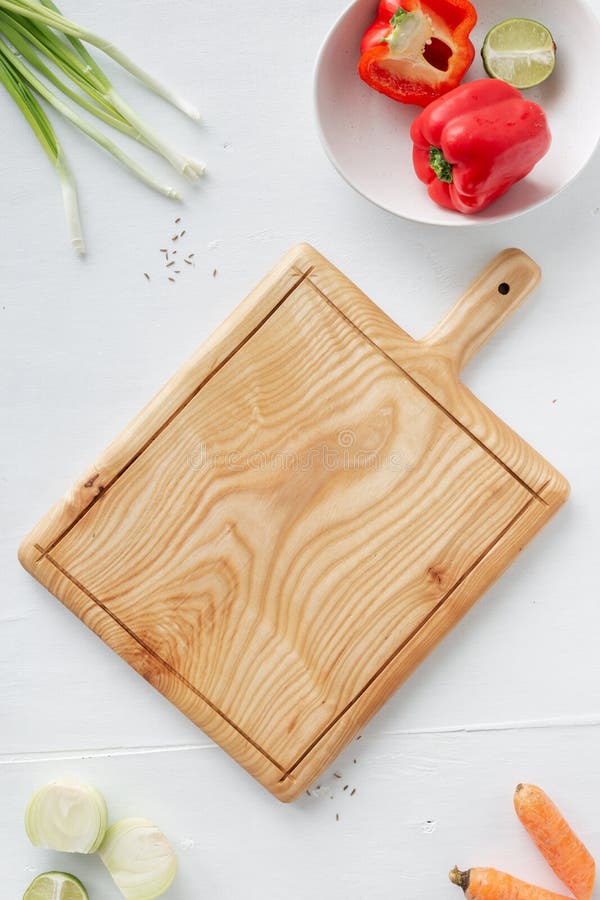Cutting Board Handmade Vegetables Wooden Kitchen Table Top View Stock