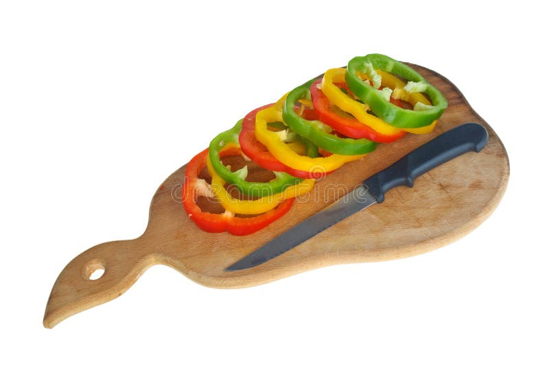 Cutting Board with Knife and Bell Pepper Slices Stock Image Image of
