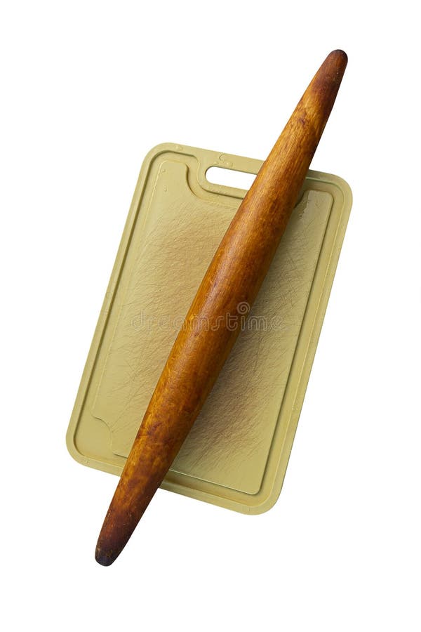 Cutting Board and Rolling Pin Isolated on White Background. Object for
