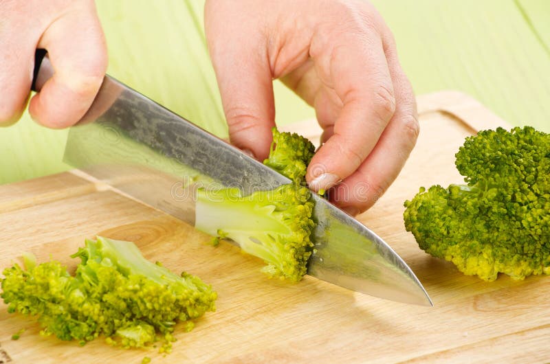 Cutting boiled broccoli stock photo. Image of vegetables 51157062