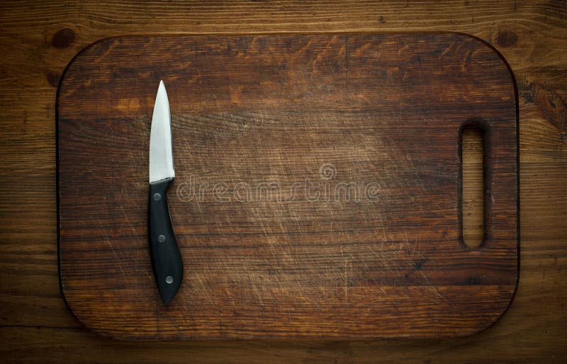 Cutting Breadboard and Knife Overwooden Background Stock Photo Image