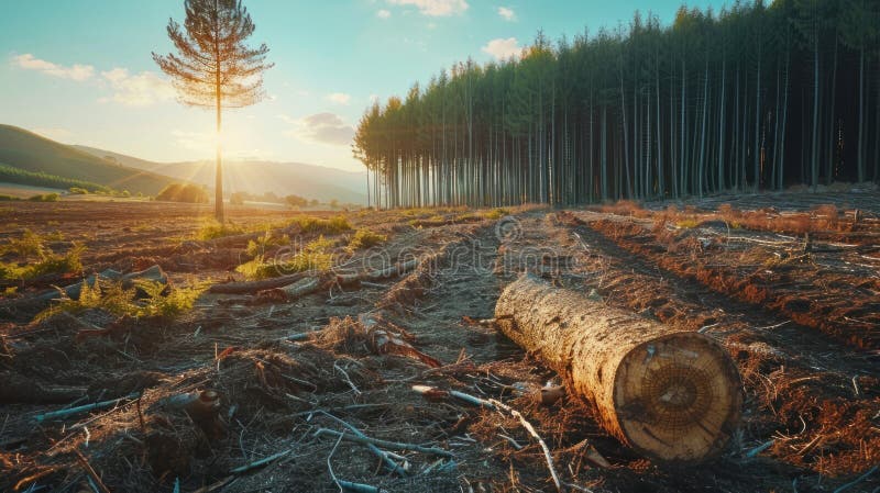 Cutting down trees for agriculture stock photo