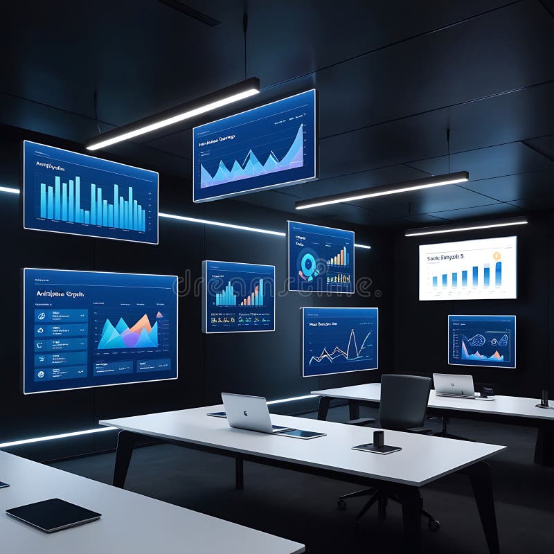 Cutting-Edge Technology Command Center with Interactive Data and Global Analytics royalty free illustration