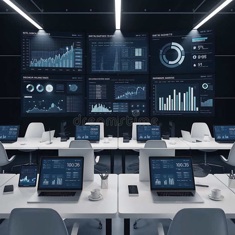 Cutting-Edge Technology Command Center with Interactive Data and Global Analytics. vector illustration