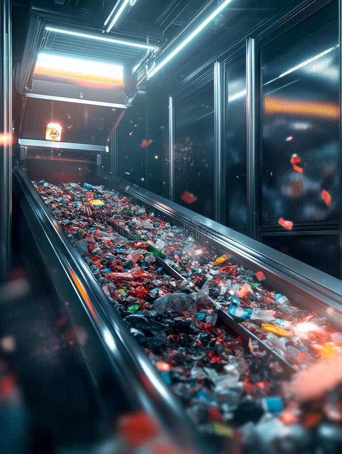 Innovative Waste Sorting Machine: A Vision of Precision and Future-Forward Sustainability stock illustration