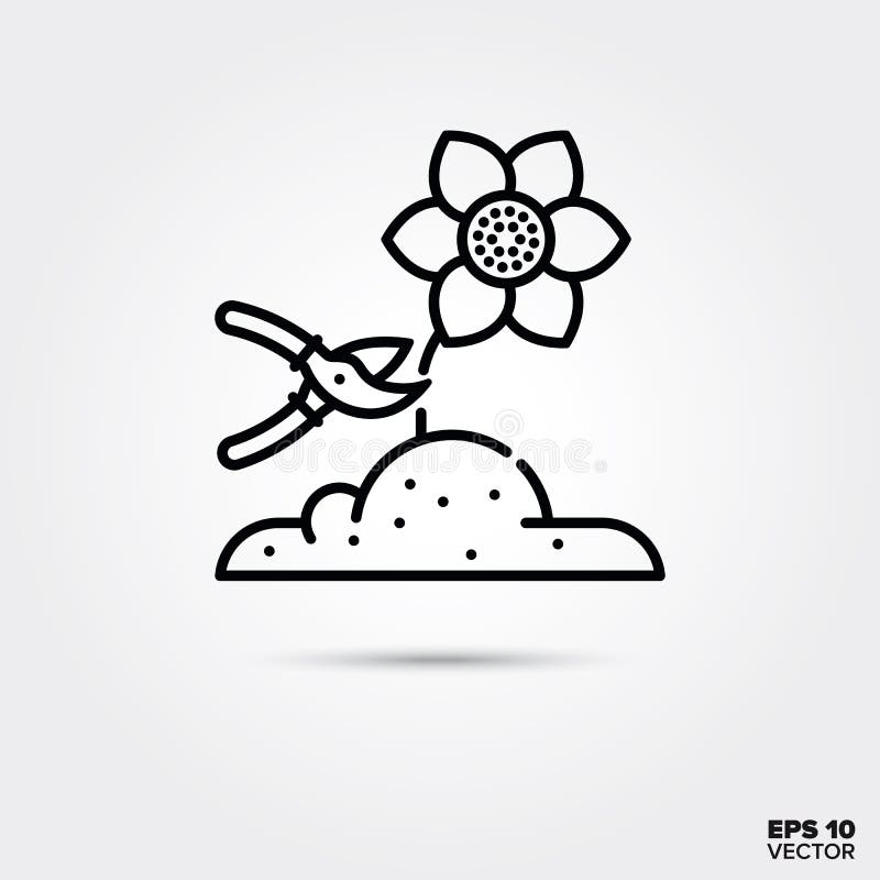 Cutting a flower vector line  icon