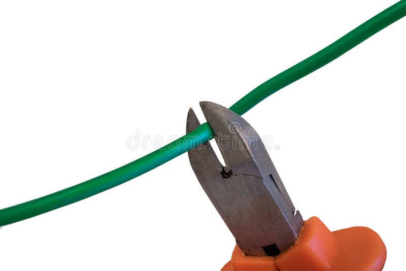 Cutting Green Wires by Nippers, Cropping the Cable Stock Image Image