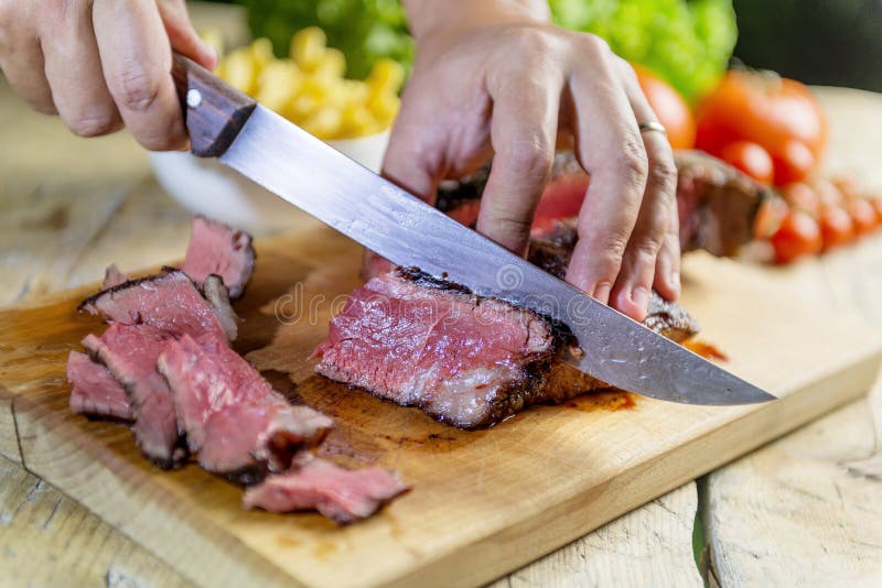 Beef Steak Cut On Chopping Board Stock Photo Image of barbecue