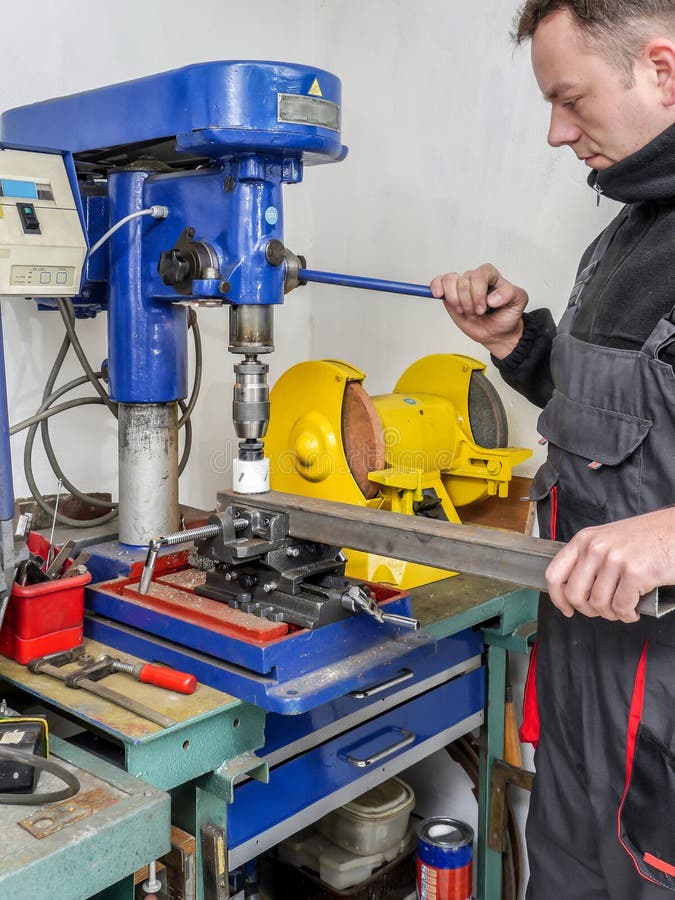 Cutting Hole in Metal Profile Stock Image Image of heavy, driller