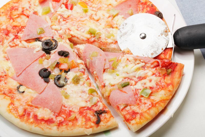 Cutting pizza stock image. Image of prepared, dinner 18272891