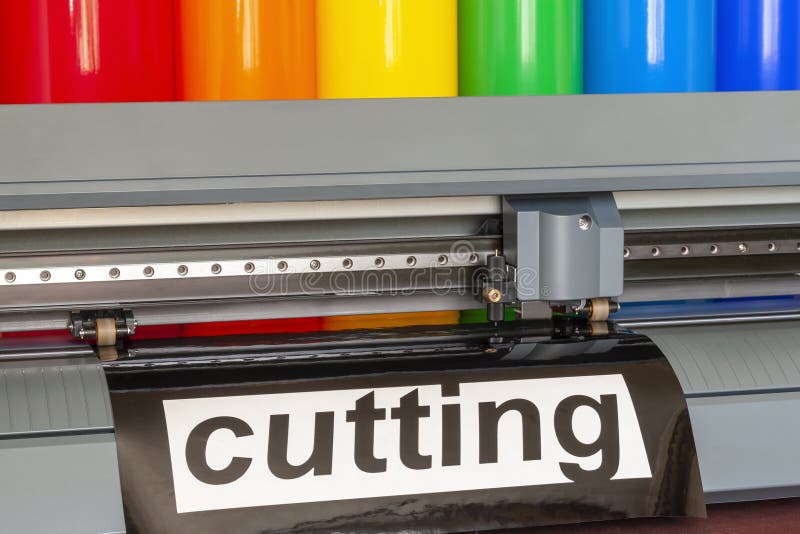 Cutting plotter close-up. The process of cutting a vinyl film