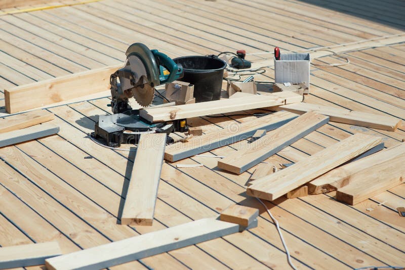 Cutting Wooden Floor by Electric Saw in Work Place Stock Image Image of protection, carpentry