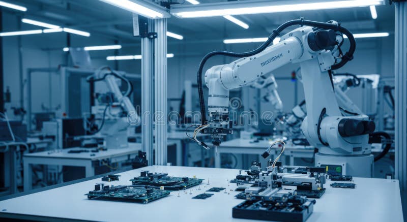 Cuttingedge robotic arm-assemballics in Advanced Fabing Setting arkivbilder