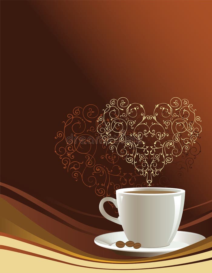 Coffee cup on a brown background with heart, vector illustration. Coffee cup on a brown background with heart, vector illustration