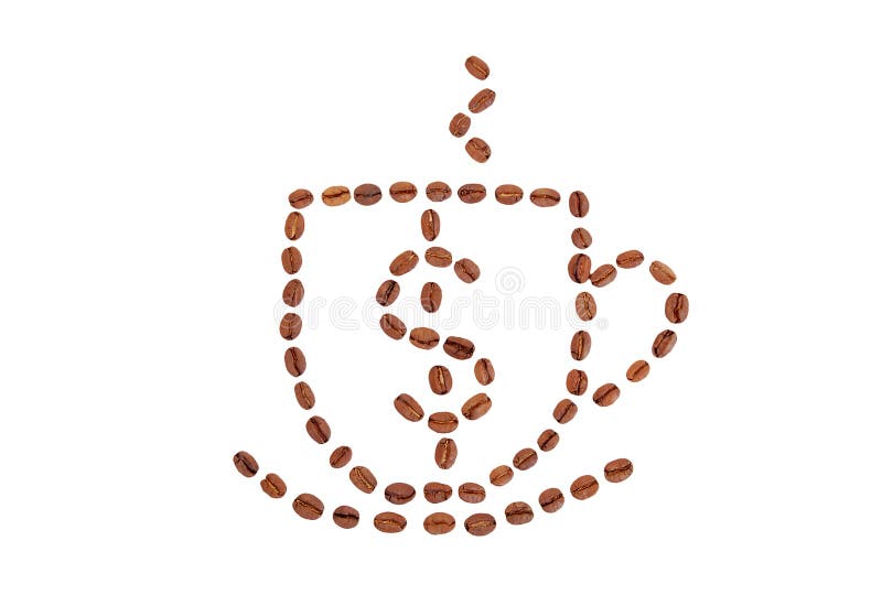 Cuvette de café et signe du dollar effectué à partir des grains de café images libres de droits Cuvette de café et signe du dollar effectué à partir des grains de café images libres de droits