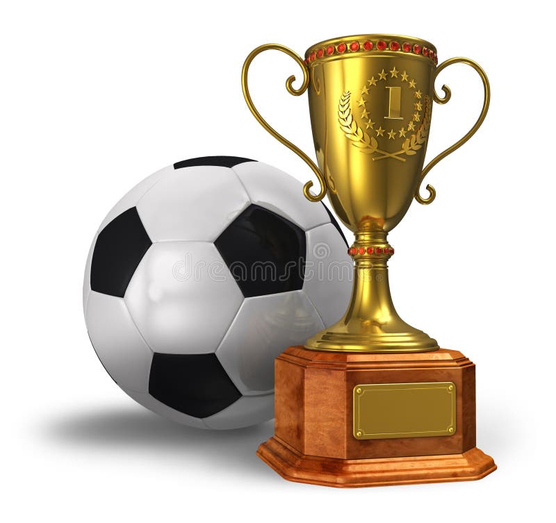 Cuvette de trophée et bille de football d'or illustration libre de droits Cuvette de trophée et bille de football d'or illustration libre de droits