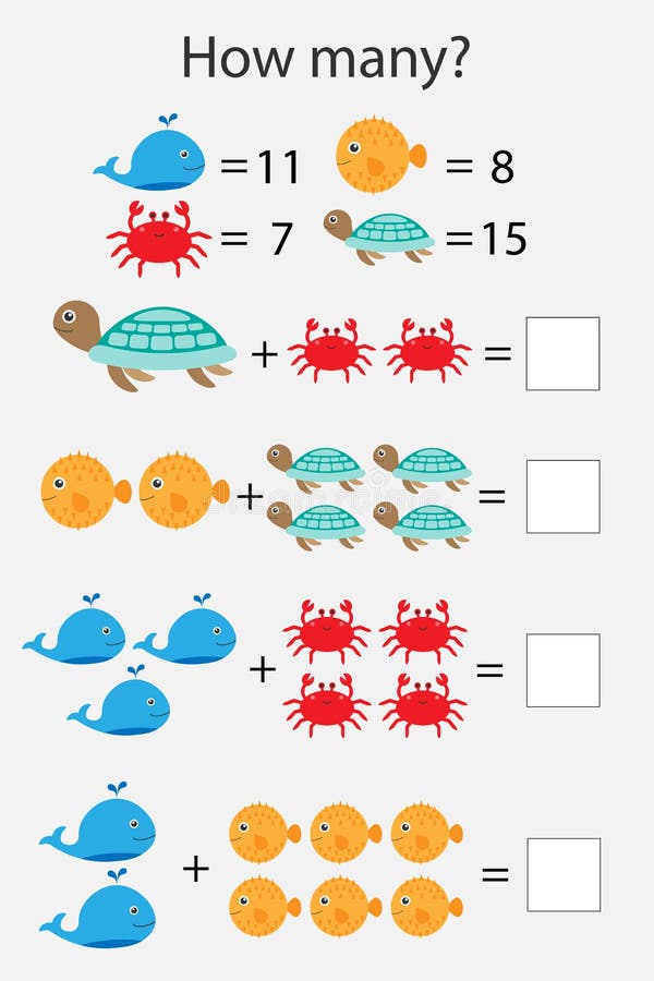 Cuántos que cuentan el juego con los animales del océano para los niños, la matemáticas educativa encarga para el desarrollo del ilustración del vector Cuántos que cuentan el juego con los animales del océano para los niños, la matemáticas educativa encarga para el desarrollo del ilustración del vector