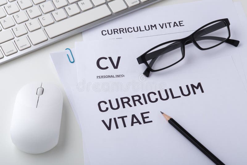 CV, Curriculum Vitae with Computer Keyboard and Mouse Stock Image