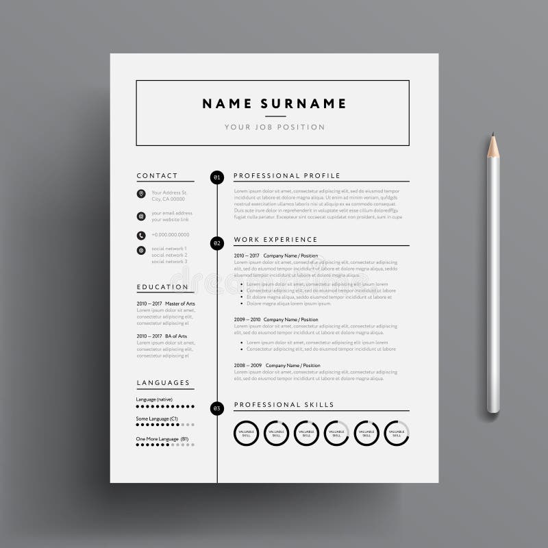 CV del profesional/plantilla mínimos del curriculum vitae - v moderno limpio estupendo stock de ilustración
