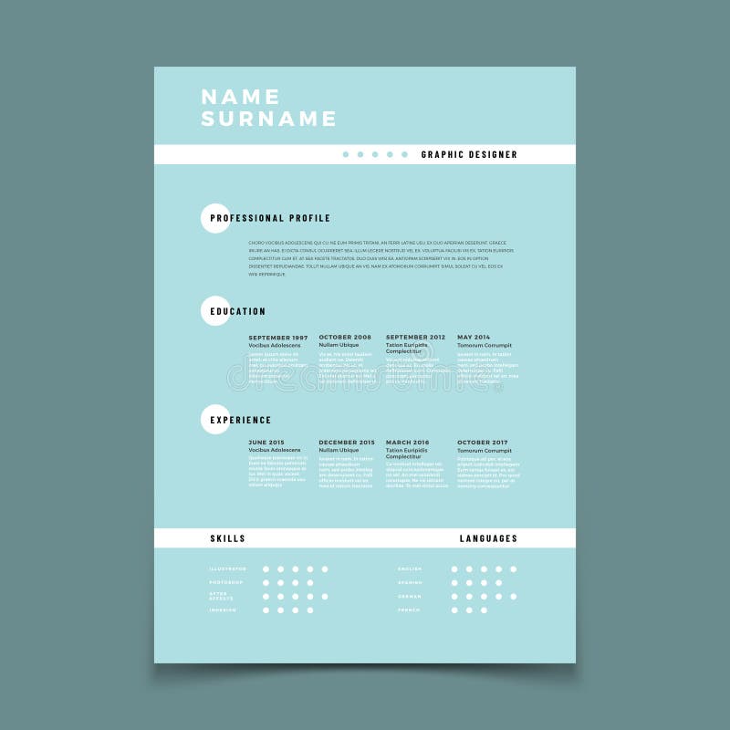 Cv resume. Employment application form with job description vector template stock illustration