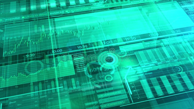 Cyan background with animated stock trading data. royalty free illustration