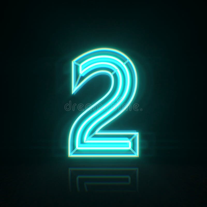 Cyan blue neon wire Number 2 TWO 3D royalty free illustration