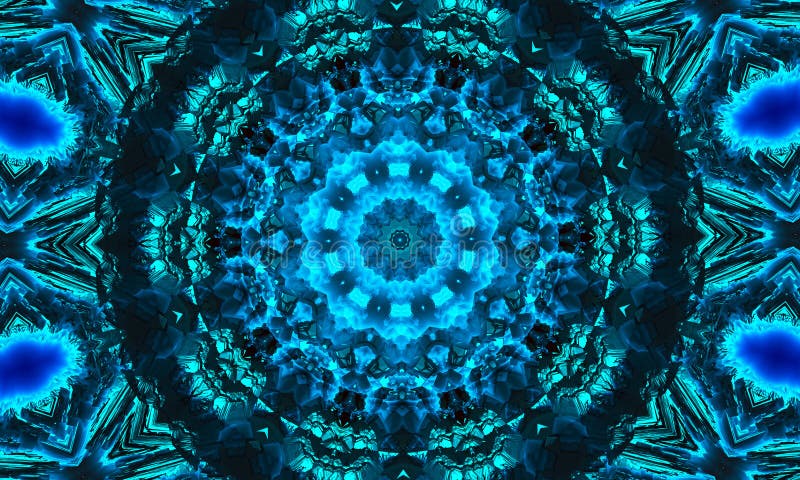 Cyan indigo and black Hypnotic Kaleidoscope Background stock illustration