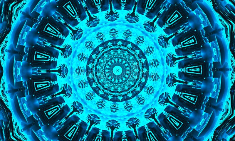 Cyan indigo and black Hypnotic Kaleidoscope Background vector illustration