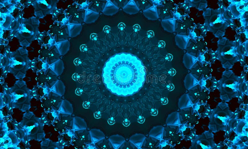 Cyan indigo and black Hypnotic Kaleidoscope Background stock illustration