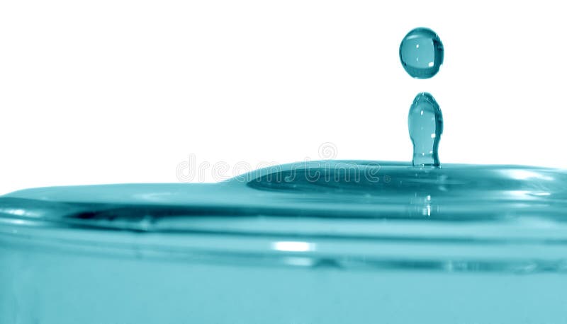 Cyan water drop falling