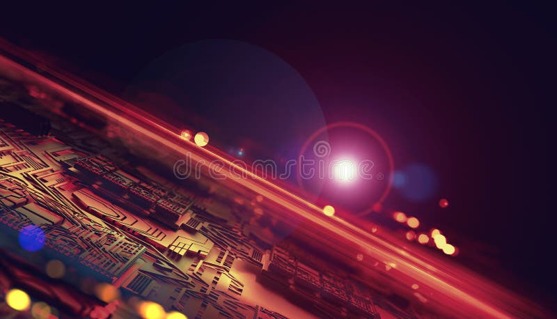 Cyber city and techno future of global information stream royalty free illustration