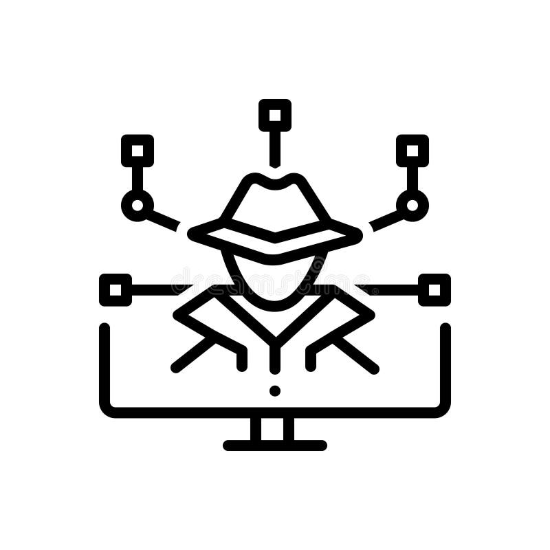 Black line icon for Cyber crime, hacker and antivirus vector illustration