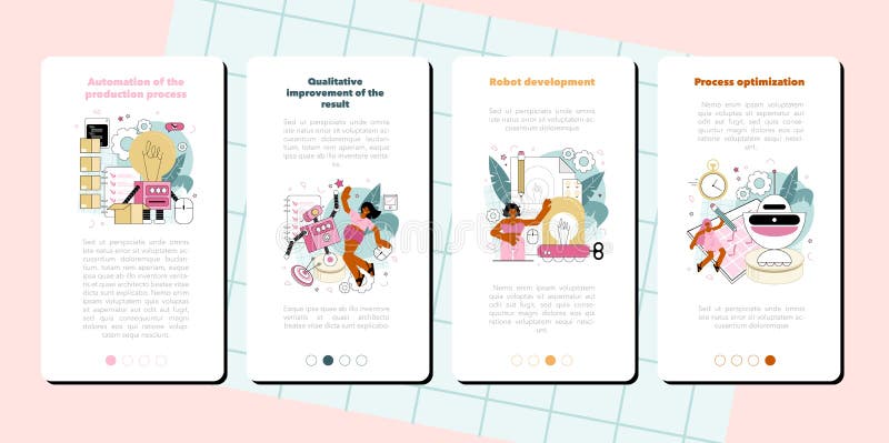 Cyber engineering mobile application banner set. Robotics&#x27; constructing royalty free illustration