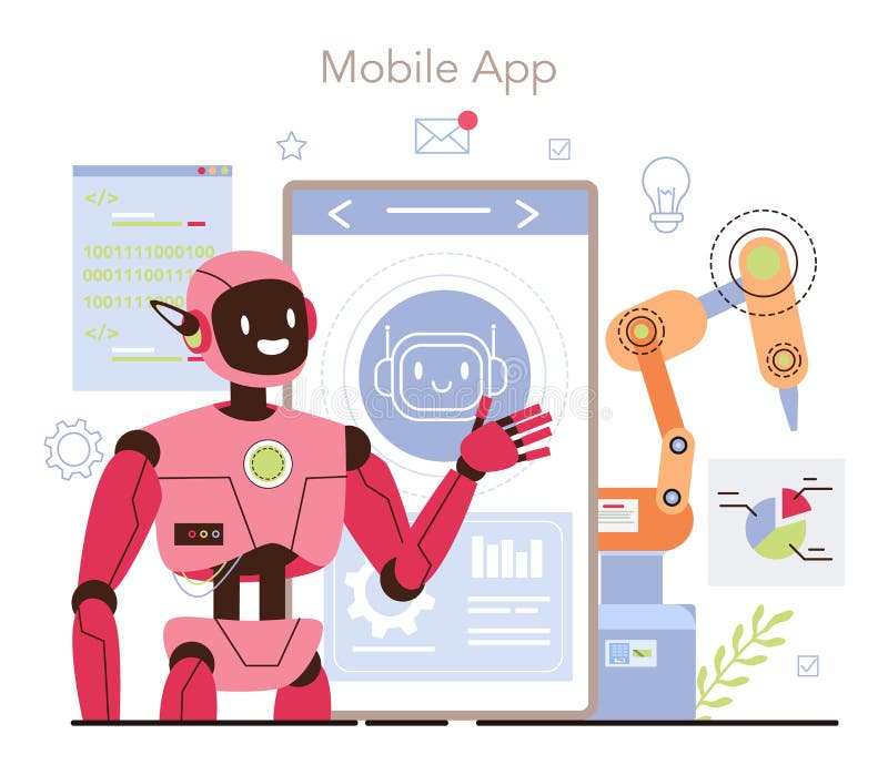 Cyber engineering online service or platform. Robotics&#x27; constructing royalty free illustration
