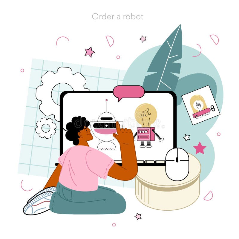 Cyber engineering online service or platform. Robotics&#x27; constructing vector illustration