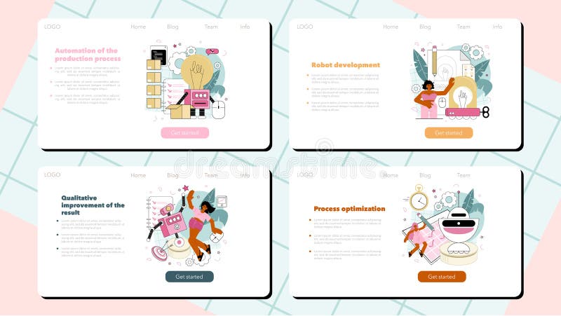Cyber engineering web banner or landing page set. Robotics&#x27; constructing royalty free illustration