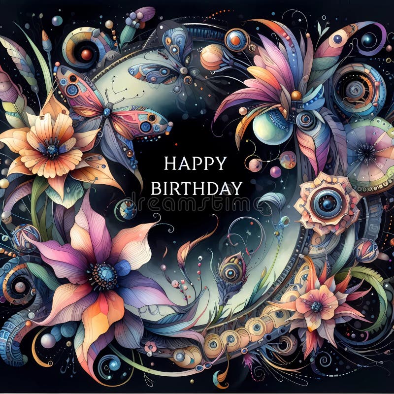 Cyber?? flower with happy birthday phrase. vector illustration