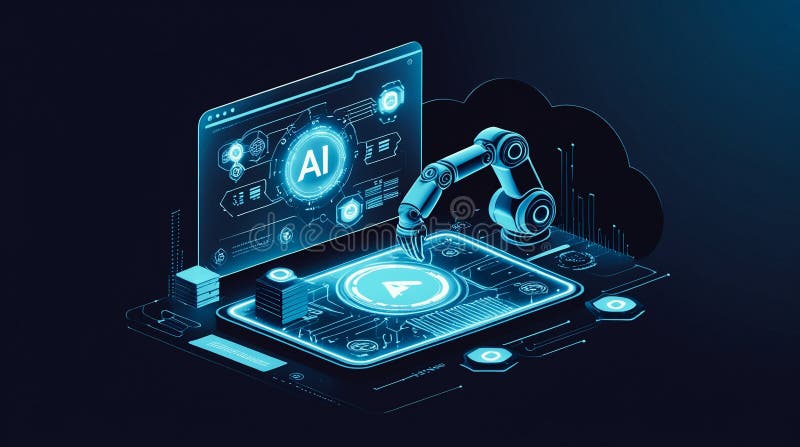 Cyber futuristic artificial intelligence in hi tech technology banners for digital transformation royalty free illustration