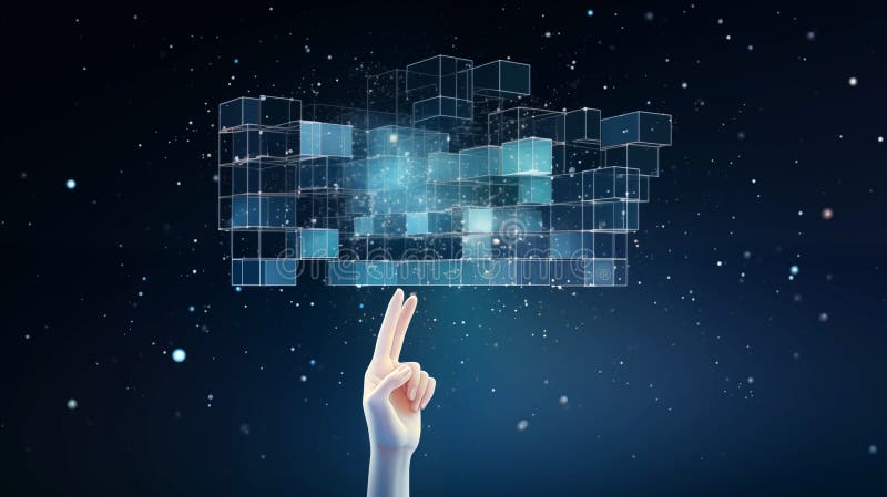 Cyber hand holding a neural cube representing the power of artificial intelligence and big data vector illustration