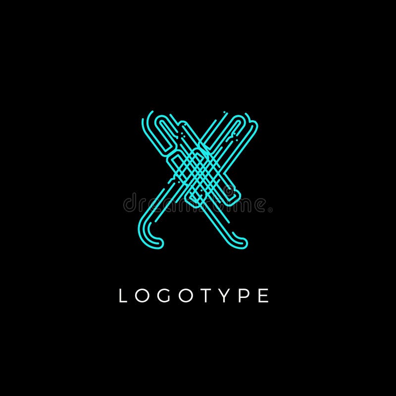 Cyber letter X for digital technology logo concept. Contour circuit style monogram for artificial intelligence product stock illustration