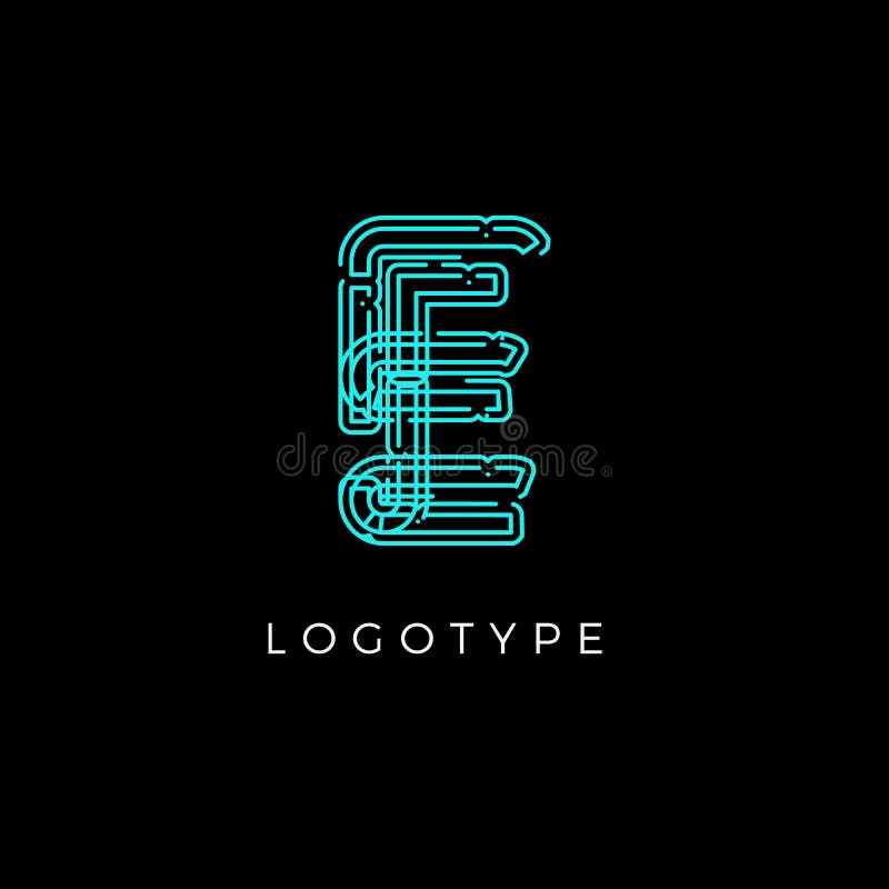 Cyber letter E for digital technology logo concept. Contour circuit style monogram for artificial intelligence product vector illustration