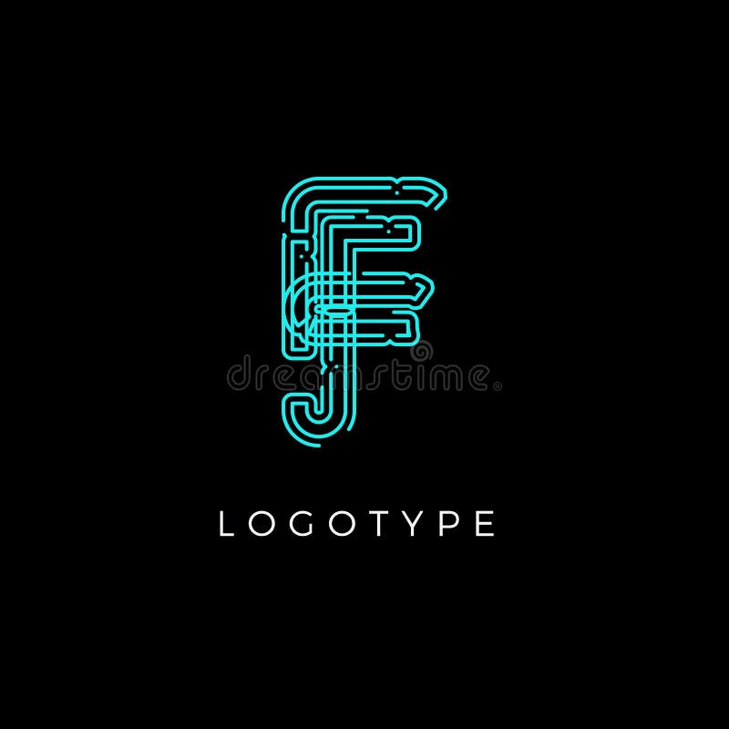 Cyber letter F for digital technology logo concept. Contour circuit style monogram for artificial intelligence product royalty free illustration