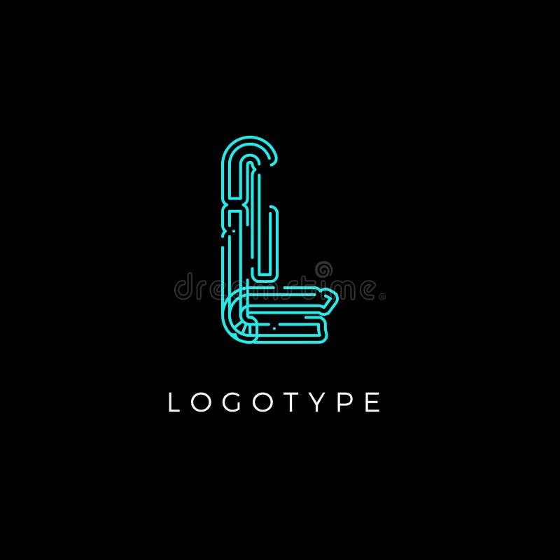 Cyber letter L for digital technology logo concept. Contour circuit style monogram for artificial intelligence product royalty free illustration
