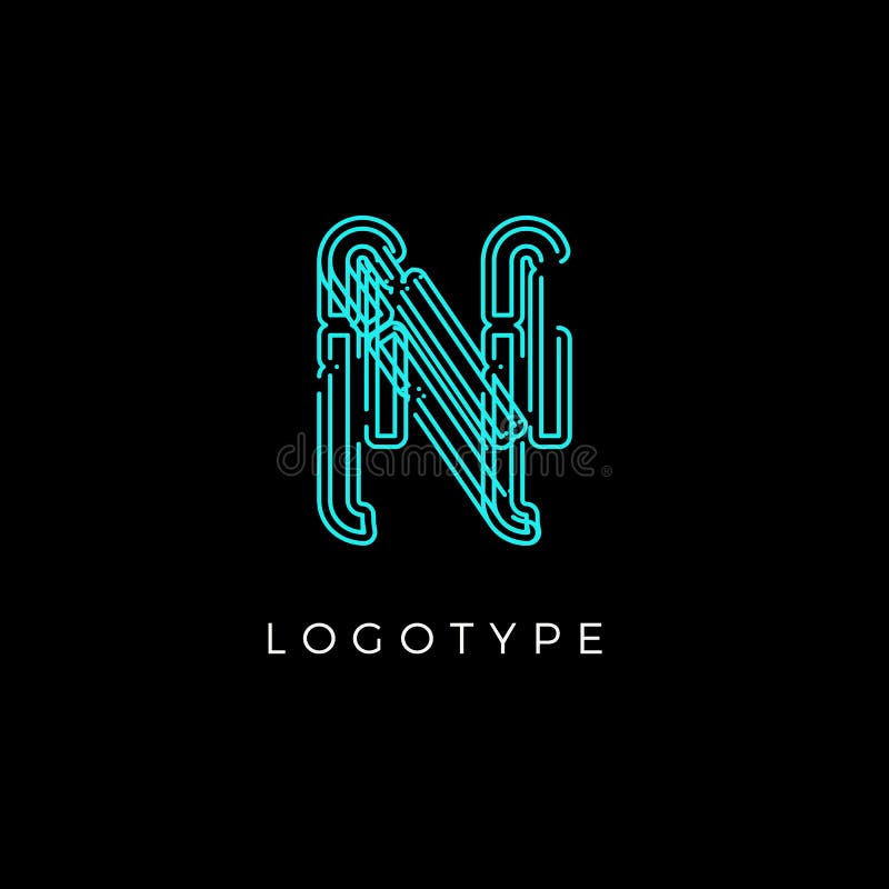 Cyber letter N for digital technology logo concept. Contour circuit style monogram for artificial intelligence product stock illustration
